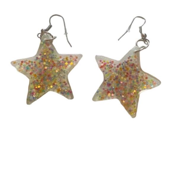 Translucent Multicolor Confetti Star Acrylic Drop Earrings - Picture 2 of 3